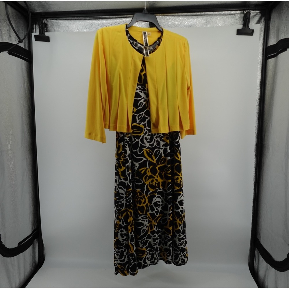Julian Taylor Yellow Floral Maxi Dress and Cropped Jacket Set 10 Floral Print